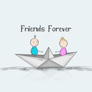 Friendship Day greeting design with cute little kids in boat