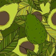 Avocado seamless pattern sketch