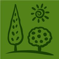 Sketch tree and sun on green background