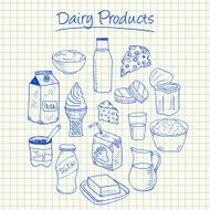Dairy products doodles - squared paper