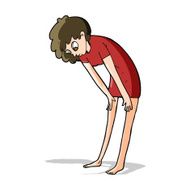 cartoon woman looking at her feet N14