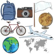 Vector Set of Travel Cartoon Objects and Signs