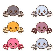 Set of kawaii spiders with different facial expressions N2