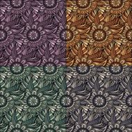Vector seamless abstract flowers patterns set