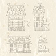 Hand drawn set of cute retro houses N2