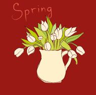 vector hand drawn sketch vase with tulips