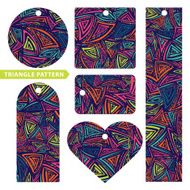 Tag set with triangle ethnic ornament