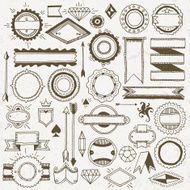 Vintage hand drawn style design elements and badges set