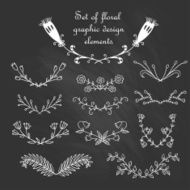 Set of floral graphic design elements on chalkboard