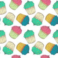 Pattern with hand drawn cupcakes N2