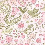 Pattern doodles bird and flowers N2