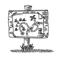 Wooden Sign Map Direction Drawing