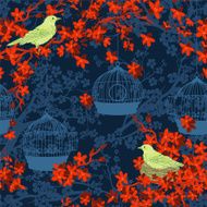 Hand Drawn Cherry Blossoms And Birds Tree Background Pattern N4