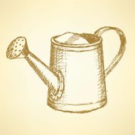 Sketch watering can vector vintage background N2