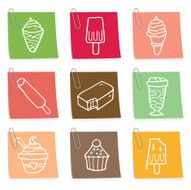 Ice cream doodle post it note icon set