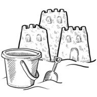 Beach sand castle and bucket sketch