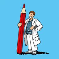 Cartoon Scientist Big Red Pencil