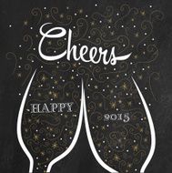 Two champagne flutes with golden doodle bubbles