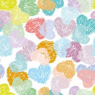 Seamless pattern with sketch hearts Pastel color on white background