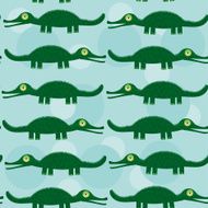 Funny green crocodile Seamless pattern cute animal on blue background N2