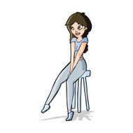 cartoon pretty girl on stool N14