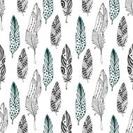 Feathers seamless pattern in ethnic style Hand drawn zentangle