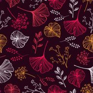 Leaf flowers and herbs seamless pattern N13
