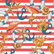Summer Seamless Pattern with Sea Shells Anchor N3