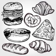 Baker shop and pastry icons set in vintage style N13