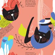 Hand drawn abstract seamless background pattern with cute cats N3