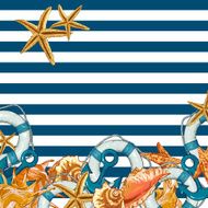 Summer Card with Sea Shells Anchor Lifeline N9