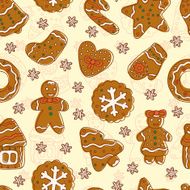 Doodles Christmas Cookies Gingerbread - Vector Seamless pattern Celebratory background N3