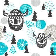 Seamless pattern with vikings faces