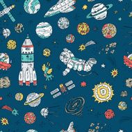 Hand drawn Space doodle Vector Seamless pattern N5