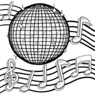 Disco ball with music notes sketch