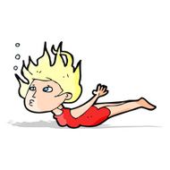 cartoon woman swimming underwater N16