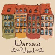 Sketch of buildings at market square in Warsaw Poland