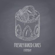 Hand drawn cake with mint isolated Chalk style vector llustration