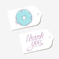 White paper tags THANK YOU hand drawn lettering sign and N3