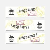 Collection of banners templates with sketched fast food elements