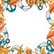 Summer Card with Sea Shells Anchor Lifeline N10