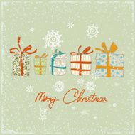 Vintage Christmas card with gifts and snowflakes Vector illustration N7