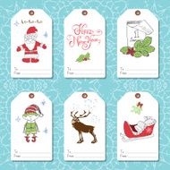 Set of New Year gift tags vector template Handdrawn Sketch