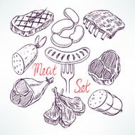 set of meat products