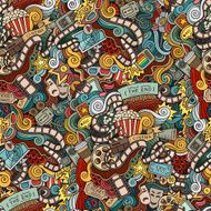 Cartoon doodles hand drawn cinema movie film seamless pattern