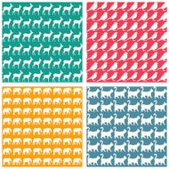 Set of lovely animals silhouettes patterns elephants cats roes birds