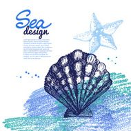 Seashell background Sea nautical design Hand drawn sketch and N3