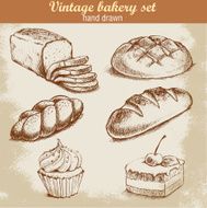 Vintage hand drawn sketch bakery set Bread and sweet pastry N2