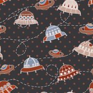 Cute cartoon hand drawn UFO seamless pattern