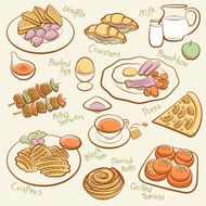Set of fast food Line drawing morning tea